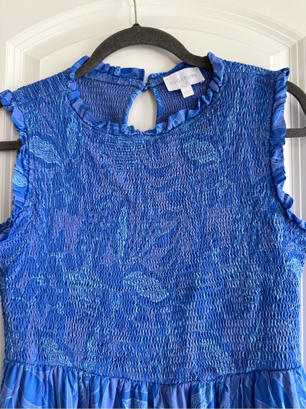 Sugarlips Warren Floral Cecil Smocked Sleeveless Sun Dress, sz. L, pockets! - Picture 5 of 16